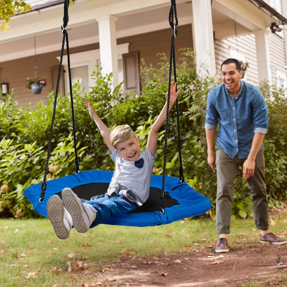 Costzon 37 inch Children Tree Swing Set,40''- 63'' Adjustable Multi-Play Hanging Ropes