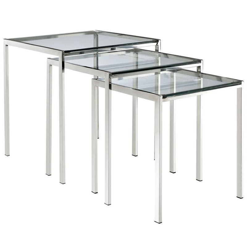 Hawthorne Collection 3 Piece Glass Top Nesting Table Set in Silver