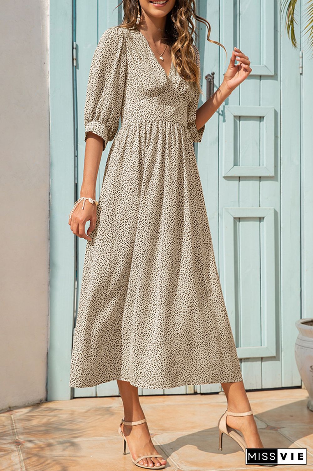 Elegant Floral  Fold V Neck A Line Dresses