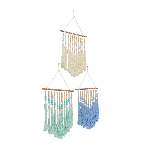 Set Of 3 Cotton Macrame Handmade Beaded Wall Decors With Fringe Tassels Olivia amp May