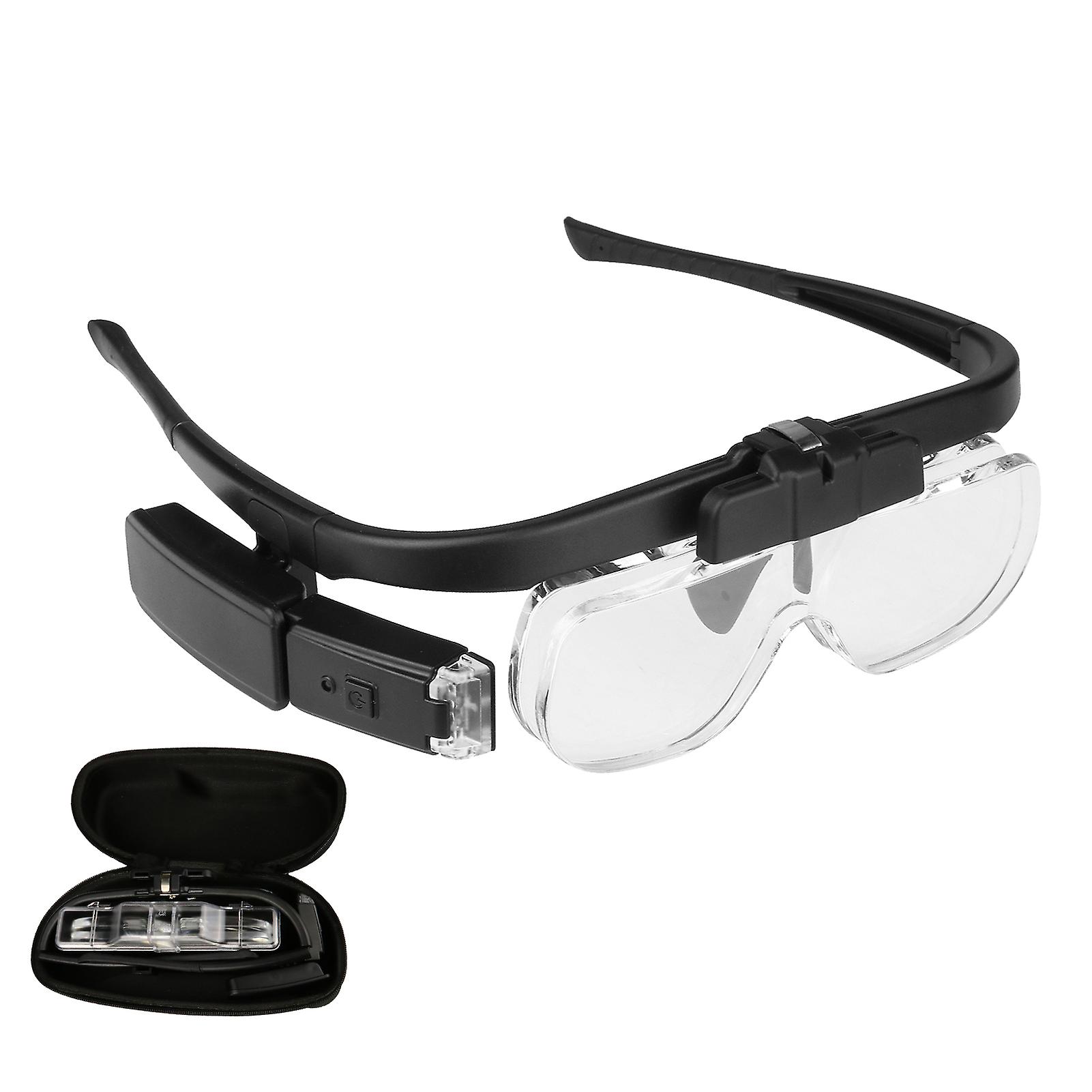 4.5x Magnifying Headset With Led Light Magnifying Glass Head Mounted Jewelry Loupe Magnifier With Multiple Lens 2 Led Lights For Crafting Clock Watch