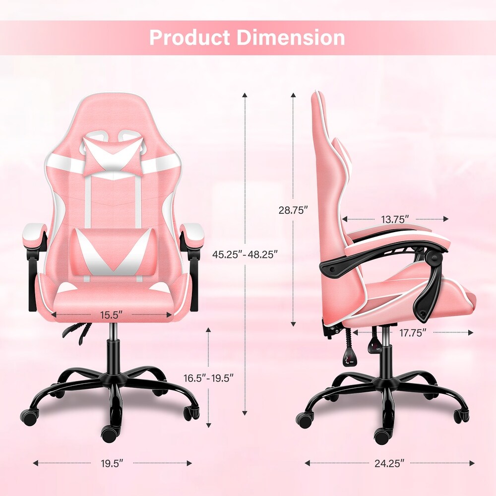 Simple Deluxe Gaming Chair  Office High Back Computer Ergonomic Adjustable Swivel Chair with Headrest and Lumbar Support  Pink