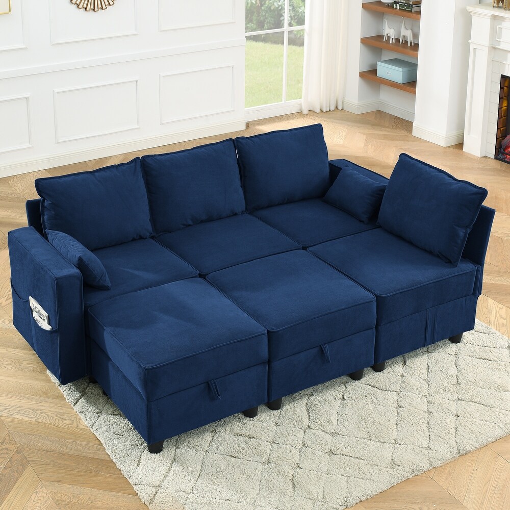 U Shape Convertible Sleeper Sofa Modular Sectional Sofa w/Storage Seat