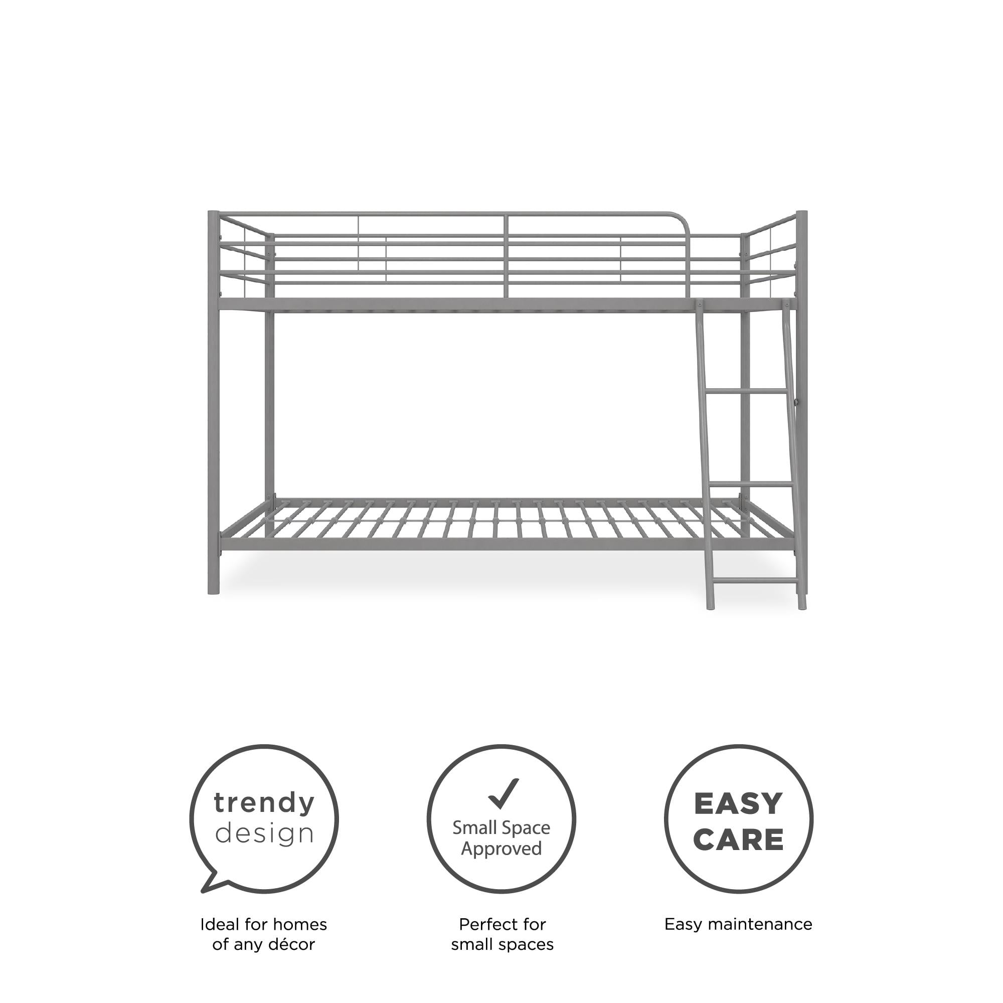 Mainstays Small Space Junior Twin over Twin Metal Bunk Bed, Silver