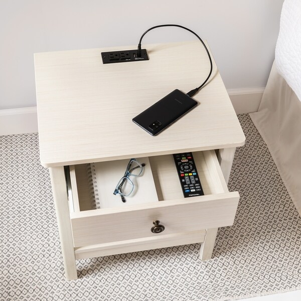 Traditional Rectangular End Table with AC Power and USB Charging Ports， White