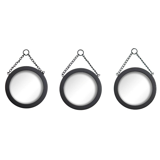 Set Of 3 Hanging Black Glass amp Metal Mirrors Foreside Home amp Garden