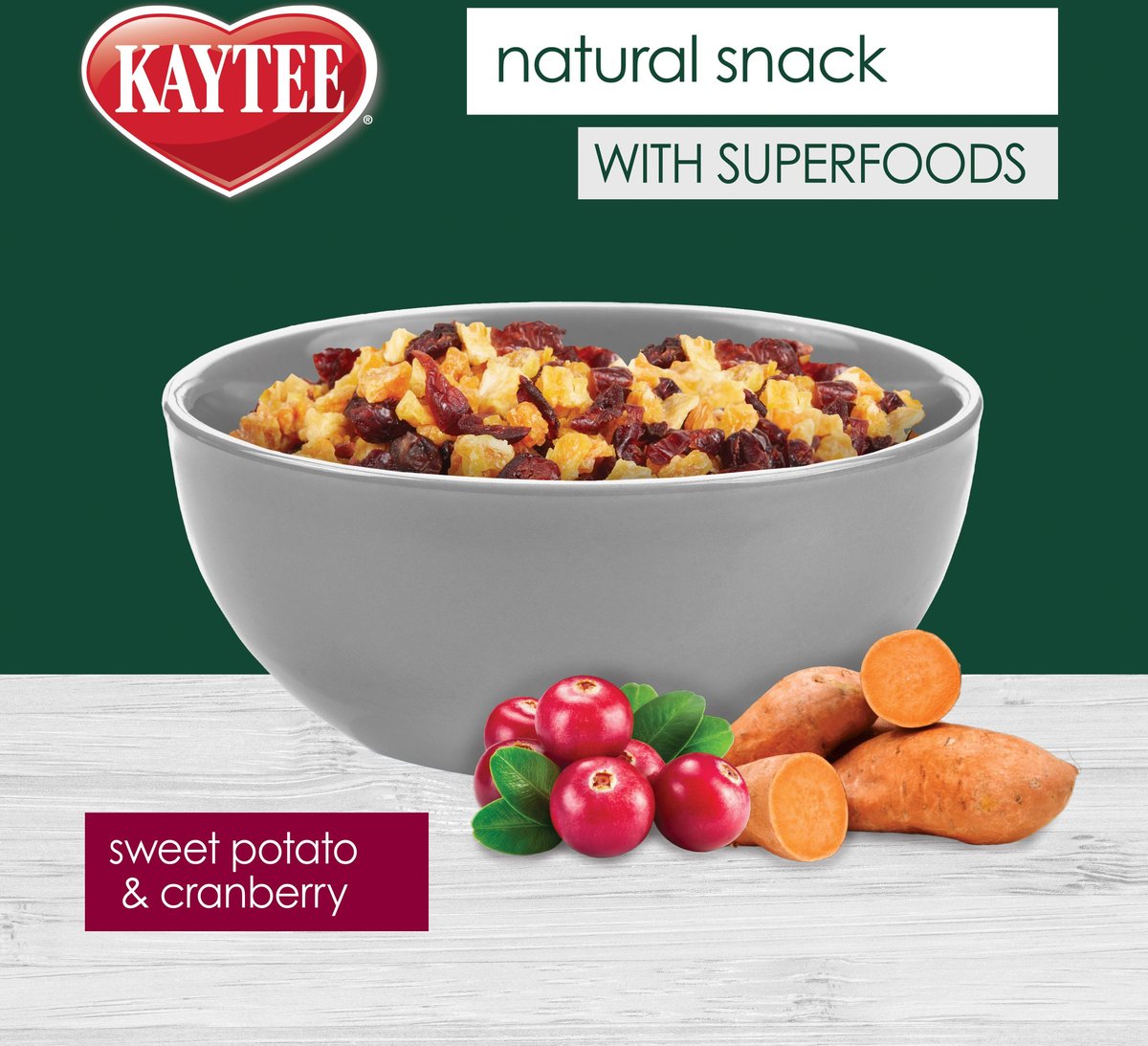 Kaytee Natural Snack with Superfoods Sweet Potato and Cranberry Blend Small Pet Treats， 3-oz bag