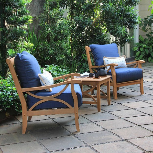 Cambridge Casual 3pc Abbington Teak Outdoor Patio Small Space Chat Furniture Set With Cushion