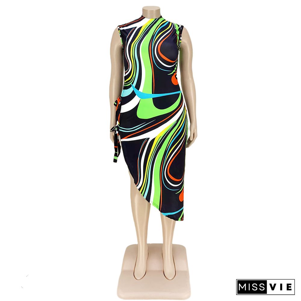 Colorful Striped Print Side Slit Bandage Maxi Dress