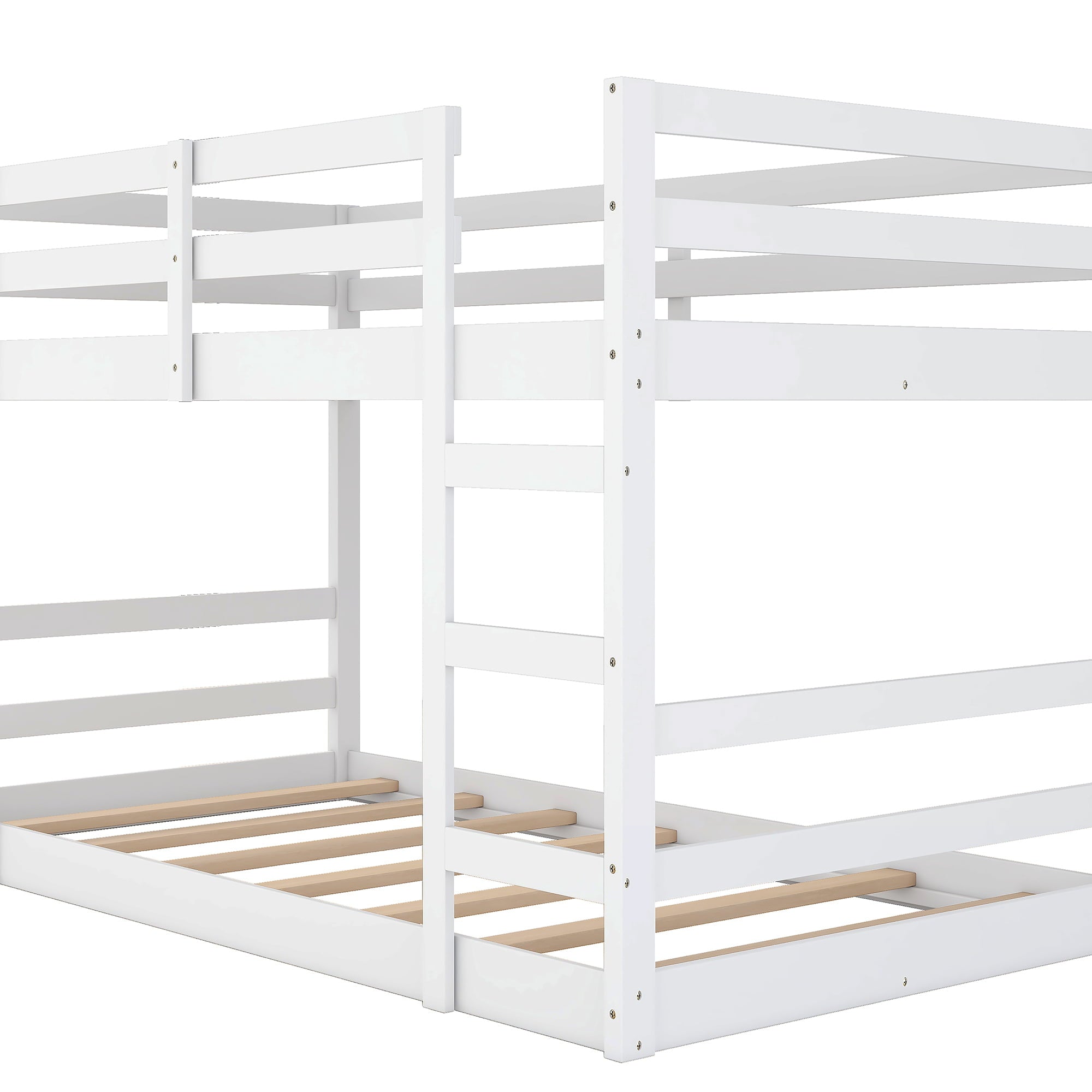 Bellemave Low Twin Over Twin Bunk Beds, Juniors Floor Bunk Bed with Ladder and Guardrails, Wood Twin Bunk Bed for Kids Teens Girls & Boys, White