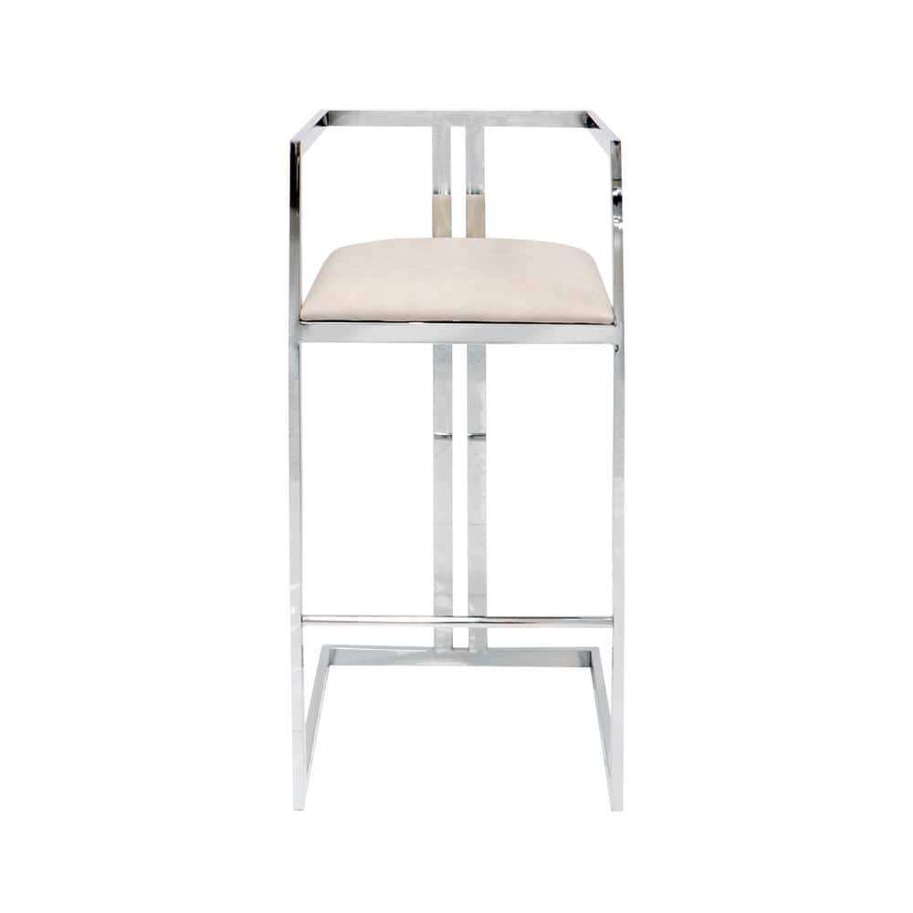 Pasargad Home Luxe 18 In. Silver Steel Frame Bar Stool with Faux Leather Seat Y-1038A