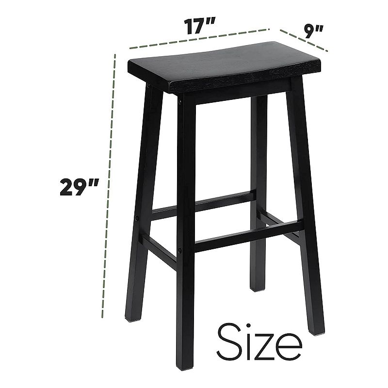 PJ Wood Classic Saddle-Seat 29 Inch Tall Kitchen Counter Stools， Black， Set of 2