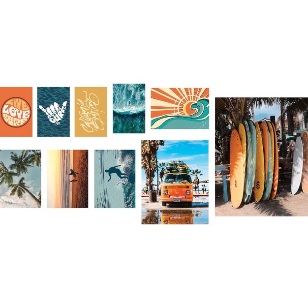 Retro Surf Gallery Poster Kit Giant Peel And Stick Wall Decal Blue orange yellow Roommates