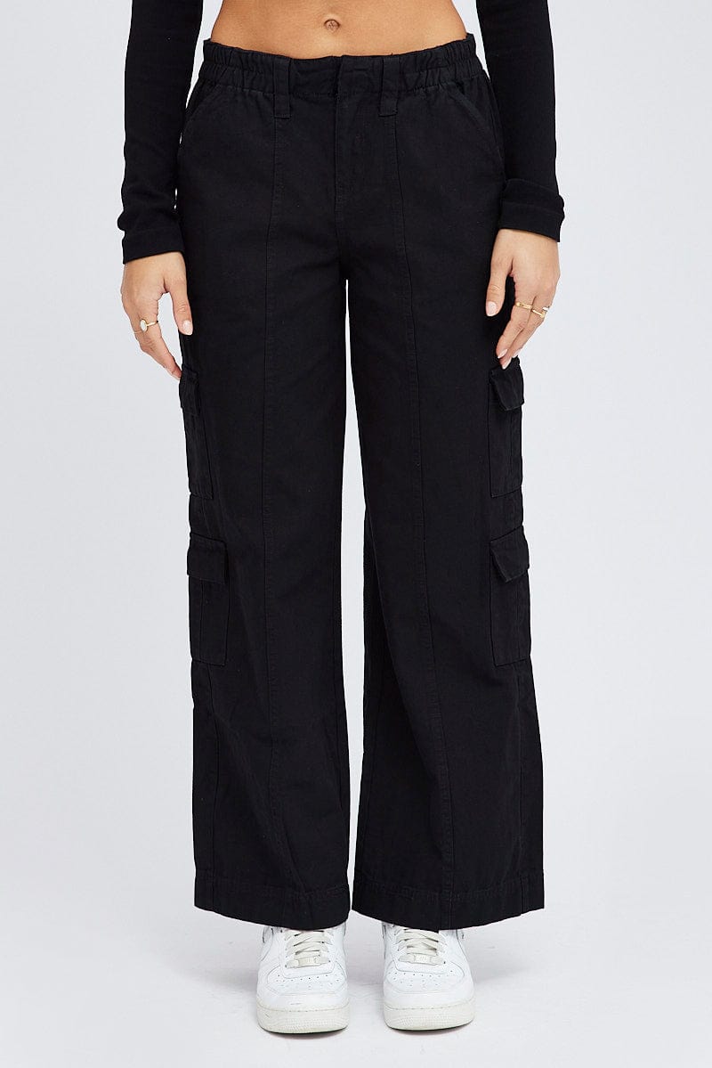 Black Cargo Pants Mid Rise