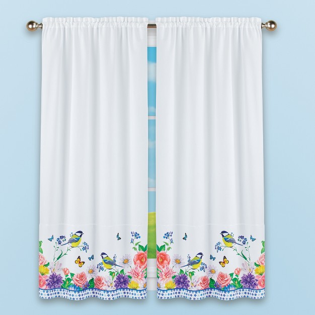 Collections Etc Floral Chickadee And Butterflies Curtains