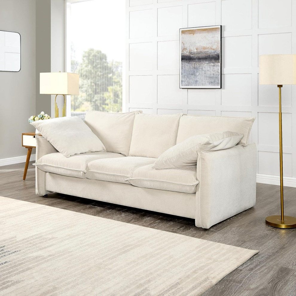 Modern 3 Seater Sofa  Comfortable Cushioned Seat With 2 Square Pillows   Modern   Sofas   by Decor Love  Houzz