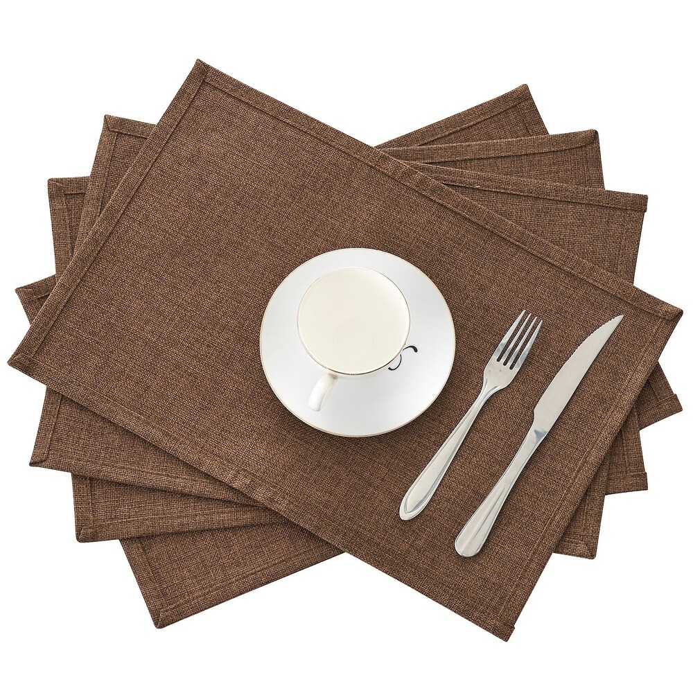 Linen Placemats Set of 4  Heat Resistant Dining Table Place Mats   Machine Washable