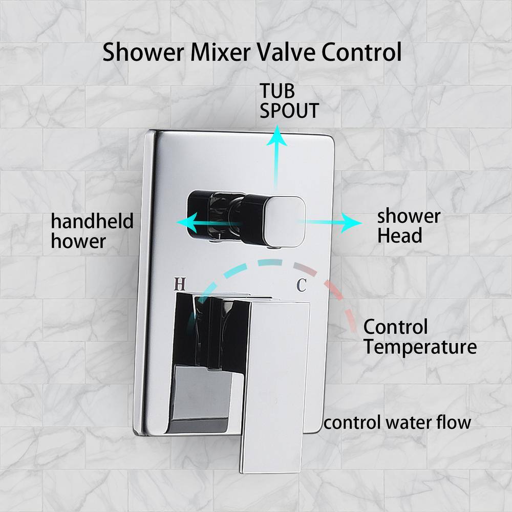 Magic Home 1-Spray Square Temperature Control Hand Shower and Shower Head from Wall Combo Kit with Slide Bar in Chrome MH-KST-S210C