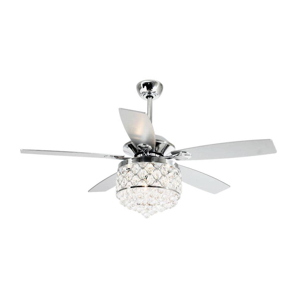 Parrot Uncle Berkshire 52 inModern Downrod Mount Chrome Crystal Ceiling Fan with Light Kit and Remote Control