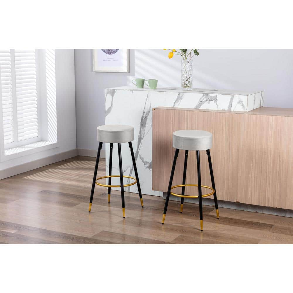 JASMODER 30.31 in. Gray Counter Height Bar Stools Velvet Kitchen Stools with Foot Rest (Set of 2) W64138780