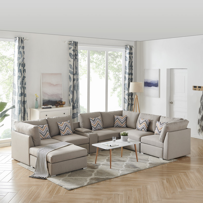 Amira Beige Reversible Modular Sectional Sofa  Usb Console  Ottoman  89820 6A   Contemporary   Sectional Sofas   by Timeout PRO  Houzz