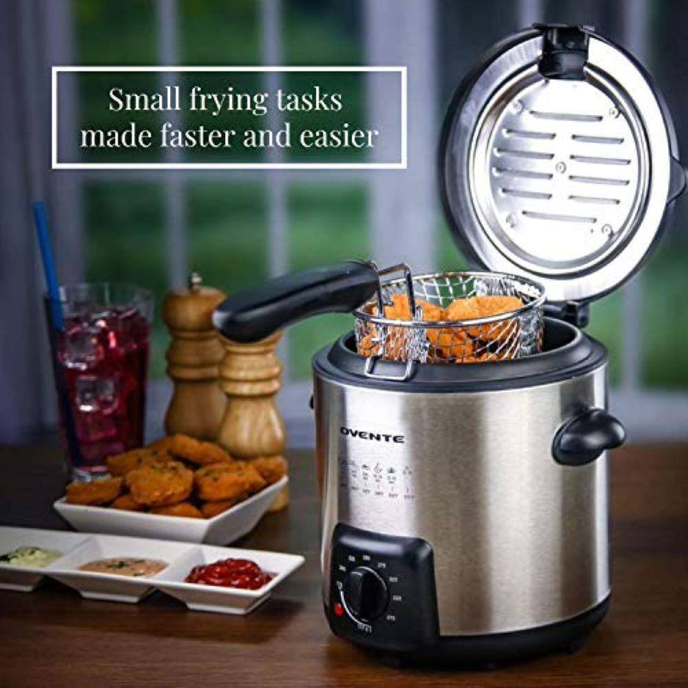 OVENTE 0.9 Qt. Nickel Brushed Mini Deep Fryer with Removable Basket FDM1091BR