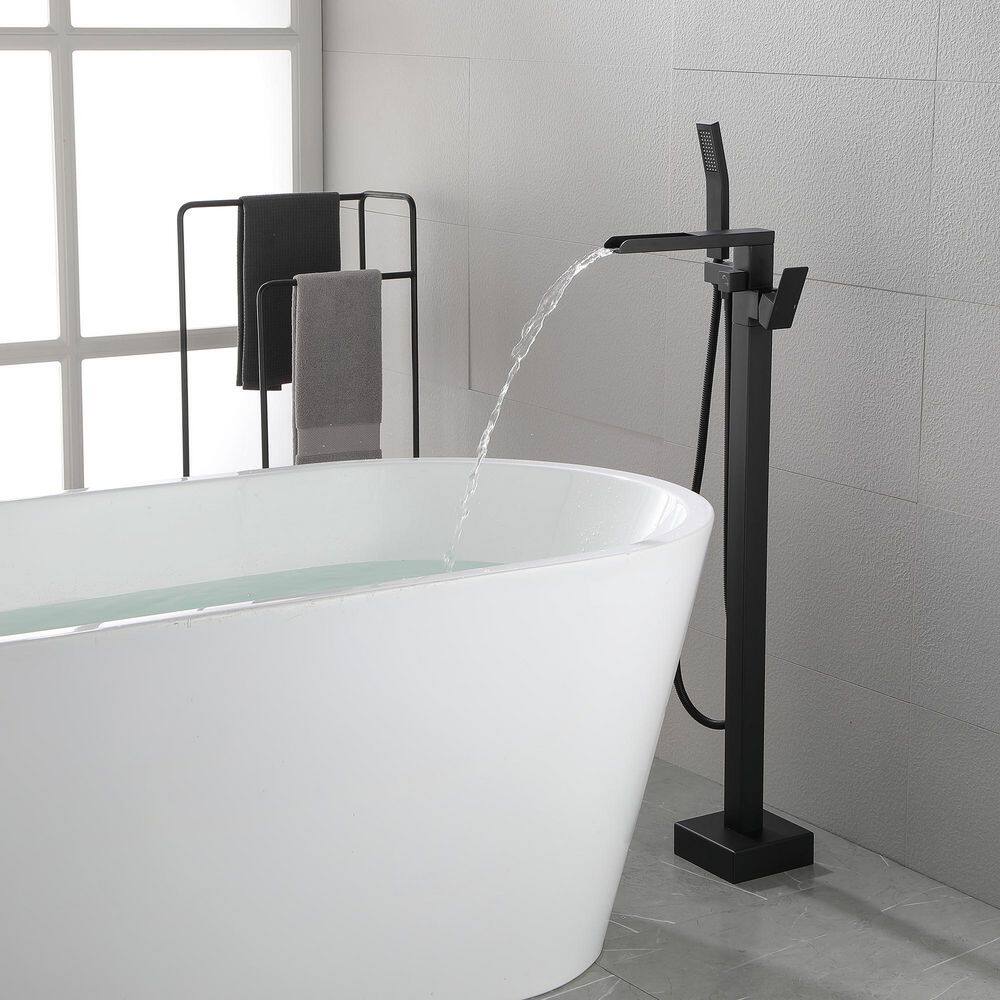 Nestfair Single-Handle Floor Mount Roman Tub Faucet with Hand Shower in Matte Black SX-JM862B