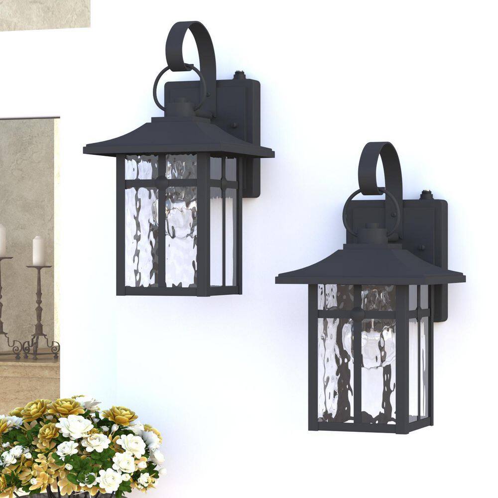 Maxax Hawaii Montpelier 1-Light Black Hardwired 12.4 in. H Outdoor Sconce Dusk to Dawn Wall Lantern Sconce (2-Pack) MX7003-W1BK