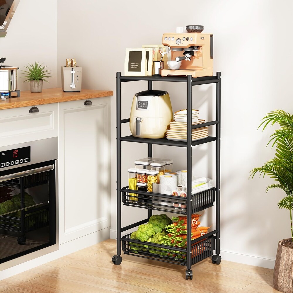 Microwave Stand Kitchen Cart   Bakers Rack Microwave Shelf with Storage  Coffee Standing Fruit Vegetable Basket Cart