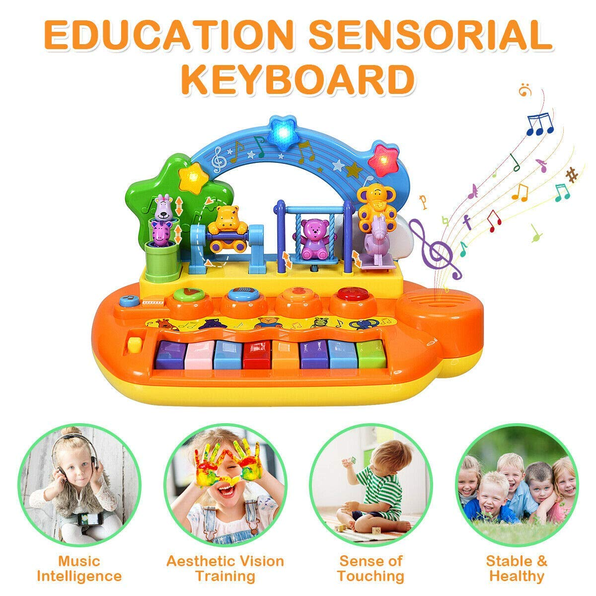 Costzon 8 Keys Kids Educational Piano Keyboard Toy, Animal Family Musical Instrument Toys with LED Light