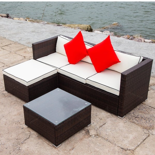 3 Piece Patio Sectional Wicker Rattan Outdoor Furniture Sofa Set - Overstock - 35458862