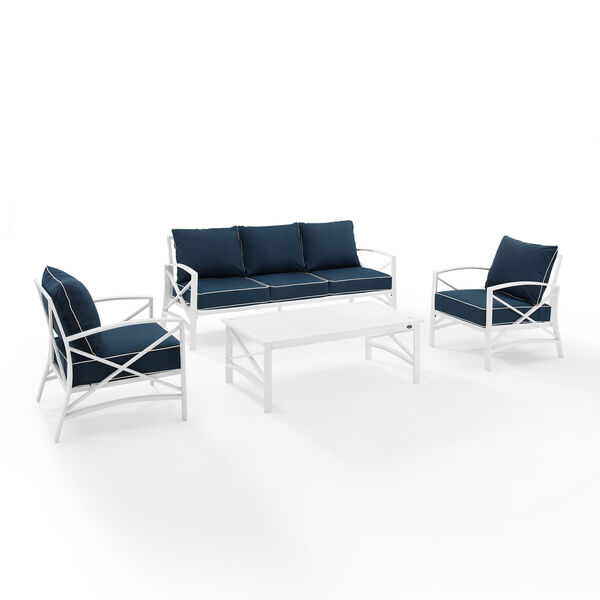 Kaplan Navy and White Outdoor Sofa Set， Four Piece