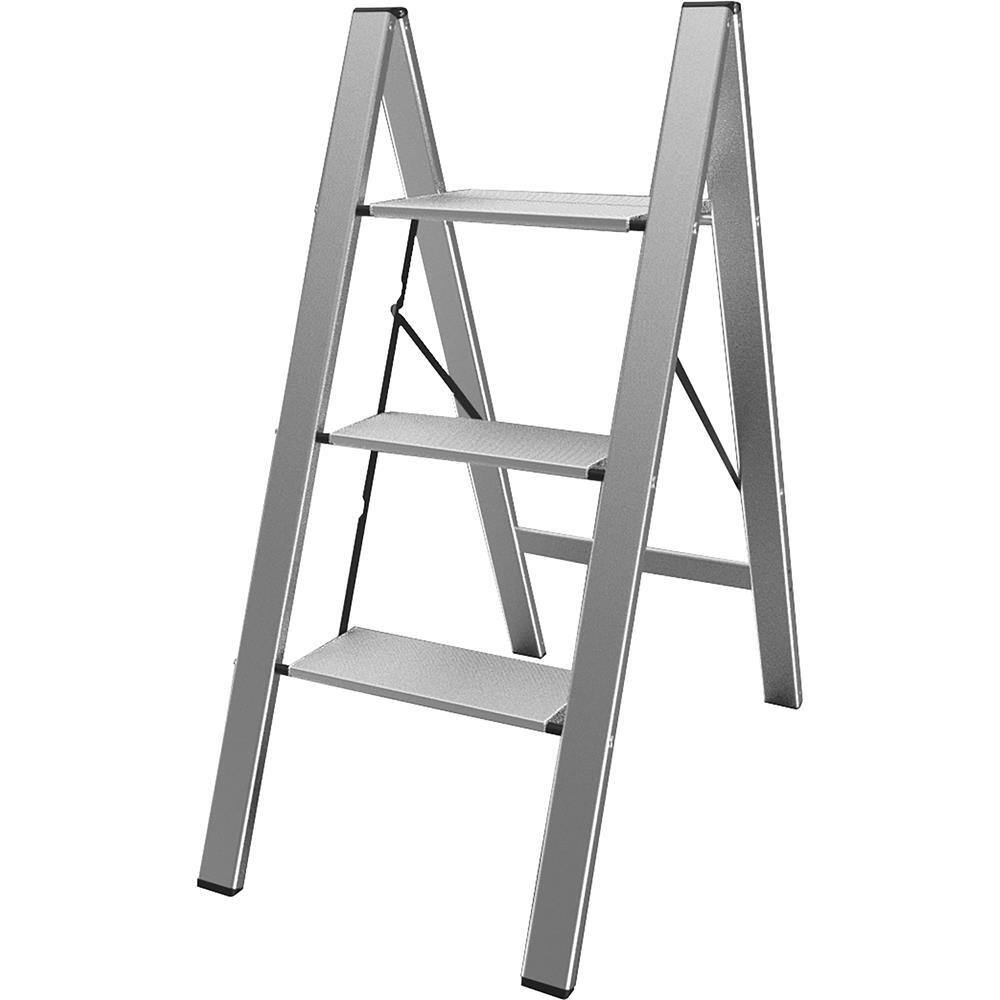 AmeriHome Ultra Slim Three Step 3 ft. Aluminum Step Ladder 7 ft. Reach 808254