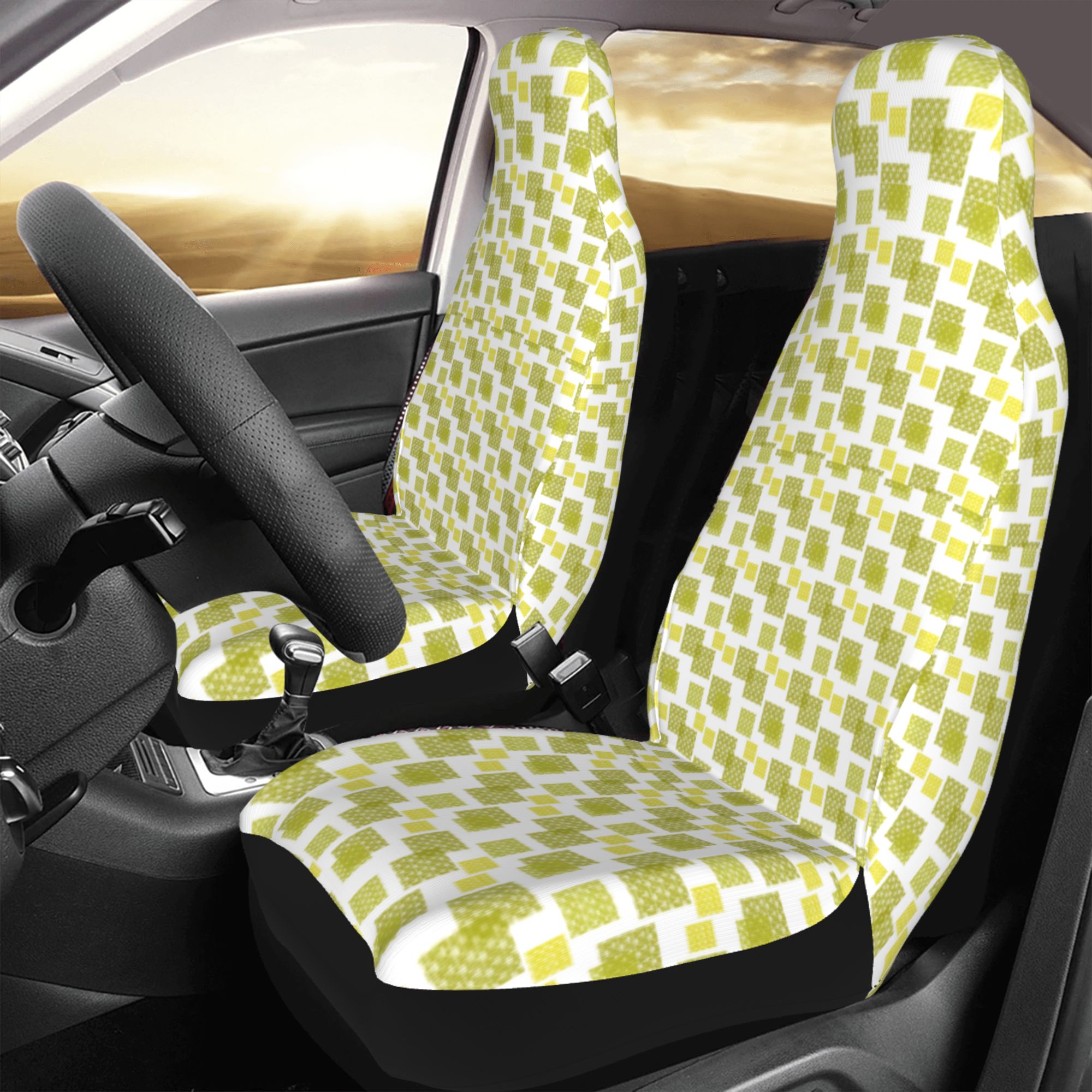 ZICANCN Car Seat Cover Green Rectangular Textured Pattern Car Front Seat Covers Protectors ， Automotive Seat Covers for Cars Trucks Suv