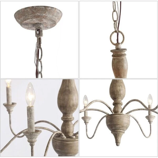 Farmhouse 6-light Nature Distressed Wood French Country Chandelier - D29.5