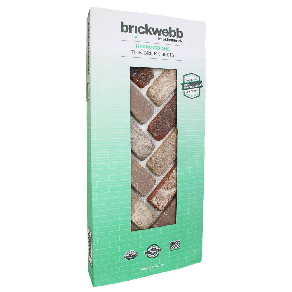 Old Mill Brick 28 in. x 12.5 in. x 0.5 in. Brickwebb Herringbone Cobblestone Thin Brick Sheets (Box of 5-Sheets) BWH-370014CS