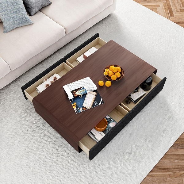 51'' Modern Rectangular Solid Wood Coffee Table，4 Drawers