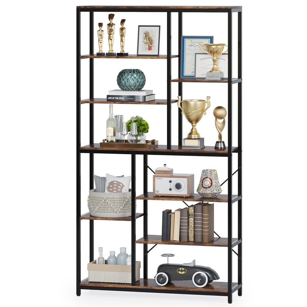 Large 8 Tier Bookcase and Bookshelf  79’’ Tall Open Shelves Display Shelf for Home Office  Rustic