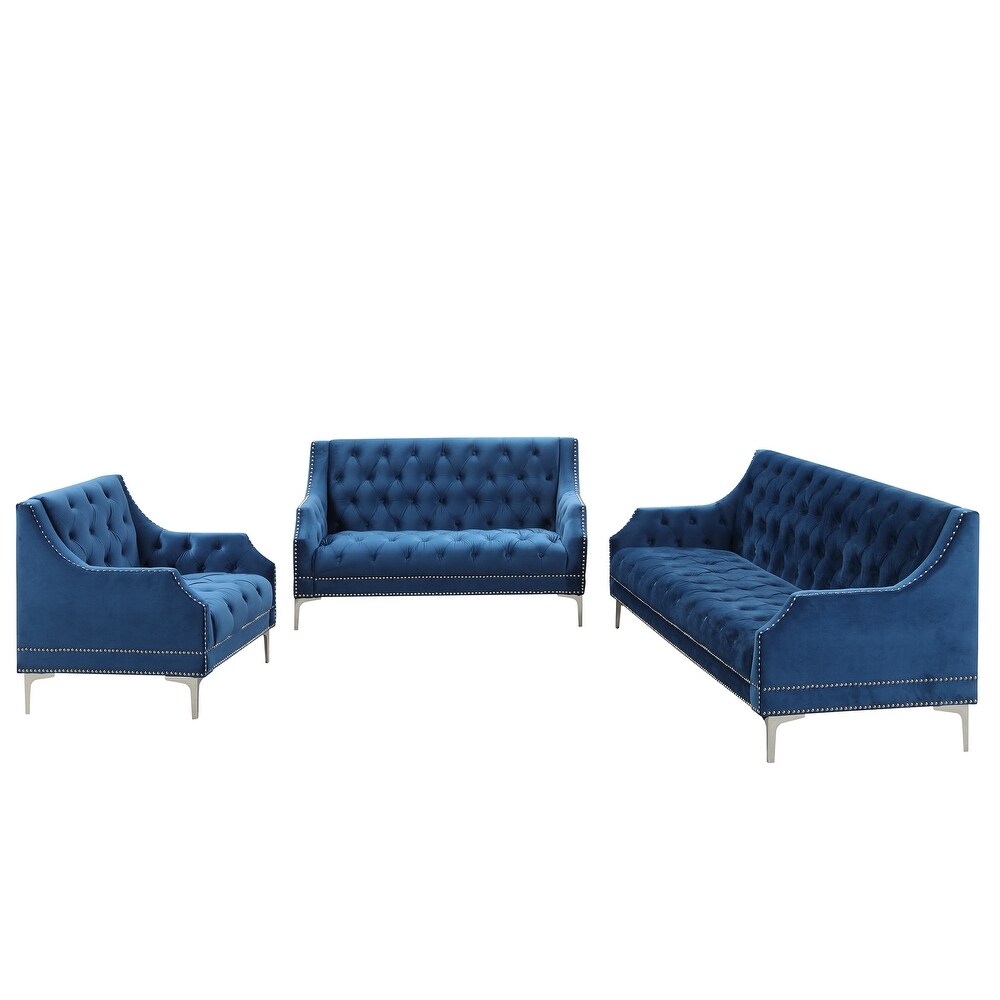 3 Piece Sofa Set Frosted Velvet Upholstered Sofa  Three Seater Sofa  Double Seater   Single Chair with Nailhead Trim Design