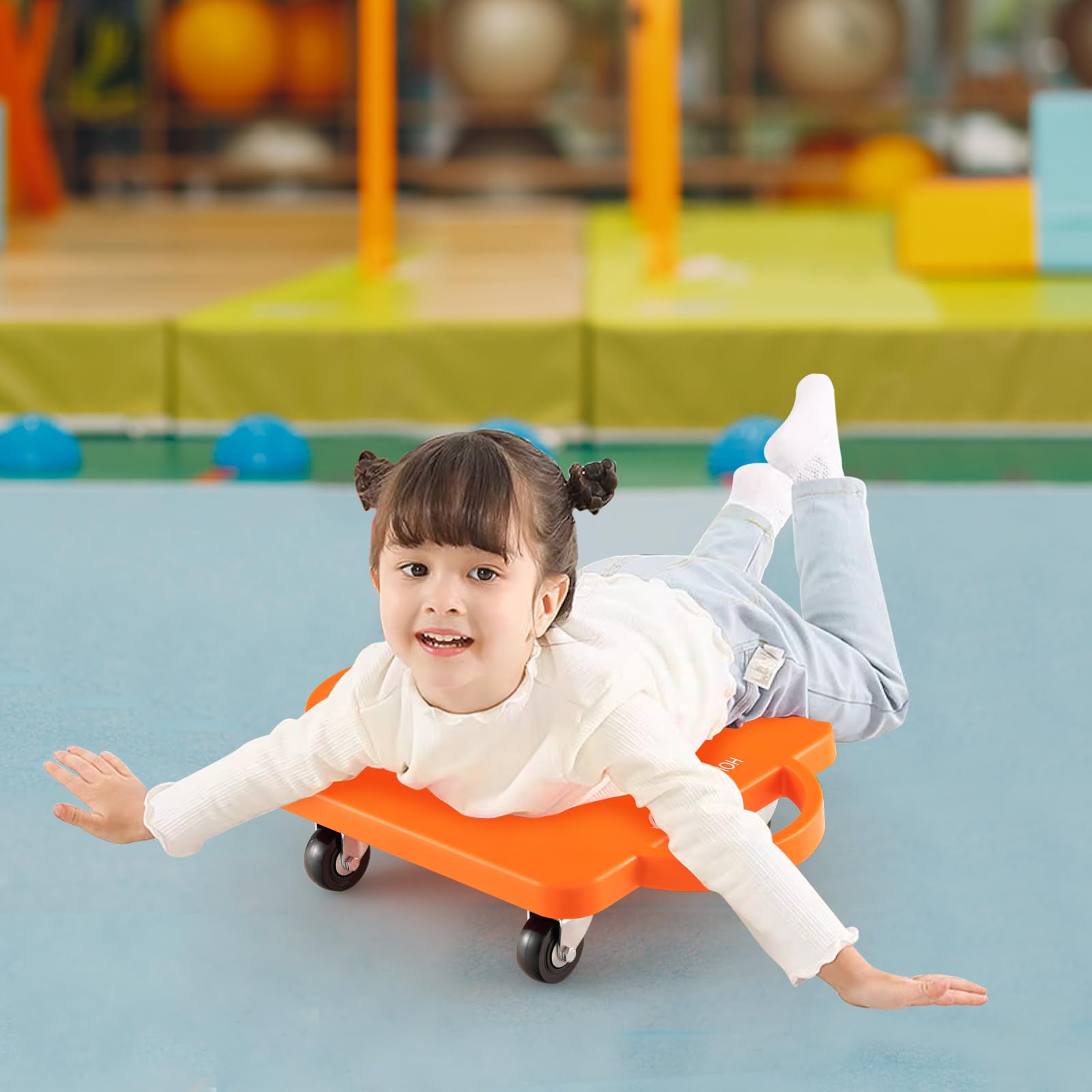 Sitting Floor Scooter Board with Handles & Non-Marring Casters for Kids