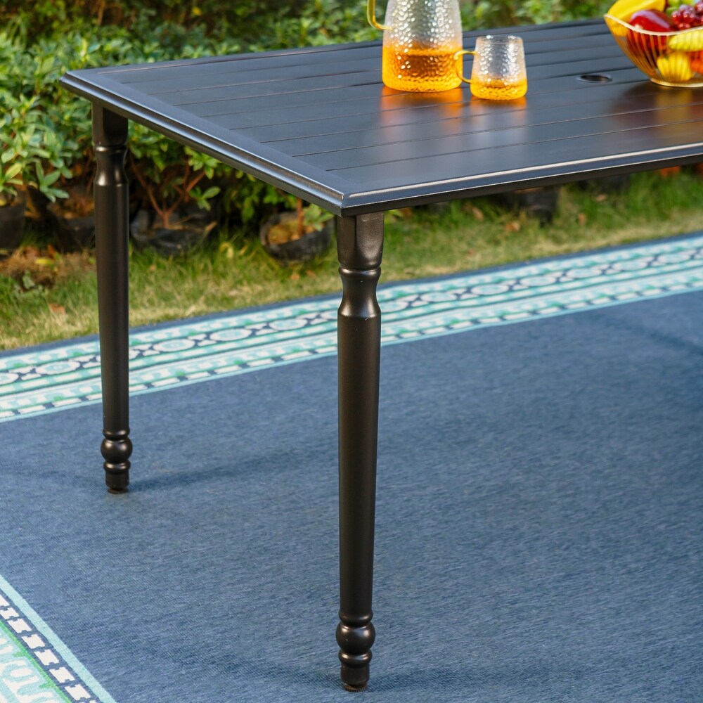 Rectangle Metal Patio Outdoor Dining Table with Umbrella Hole