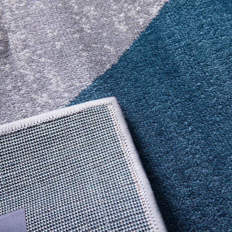 Masada Rugs Masada Rugs， Thatcher Collection Accent Rug with Interlocking Circle Pattern in Blue and Grey with Olefin Facing and Natural Jute Backing - 5'x7'