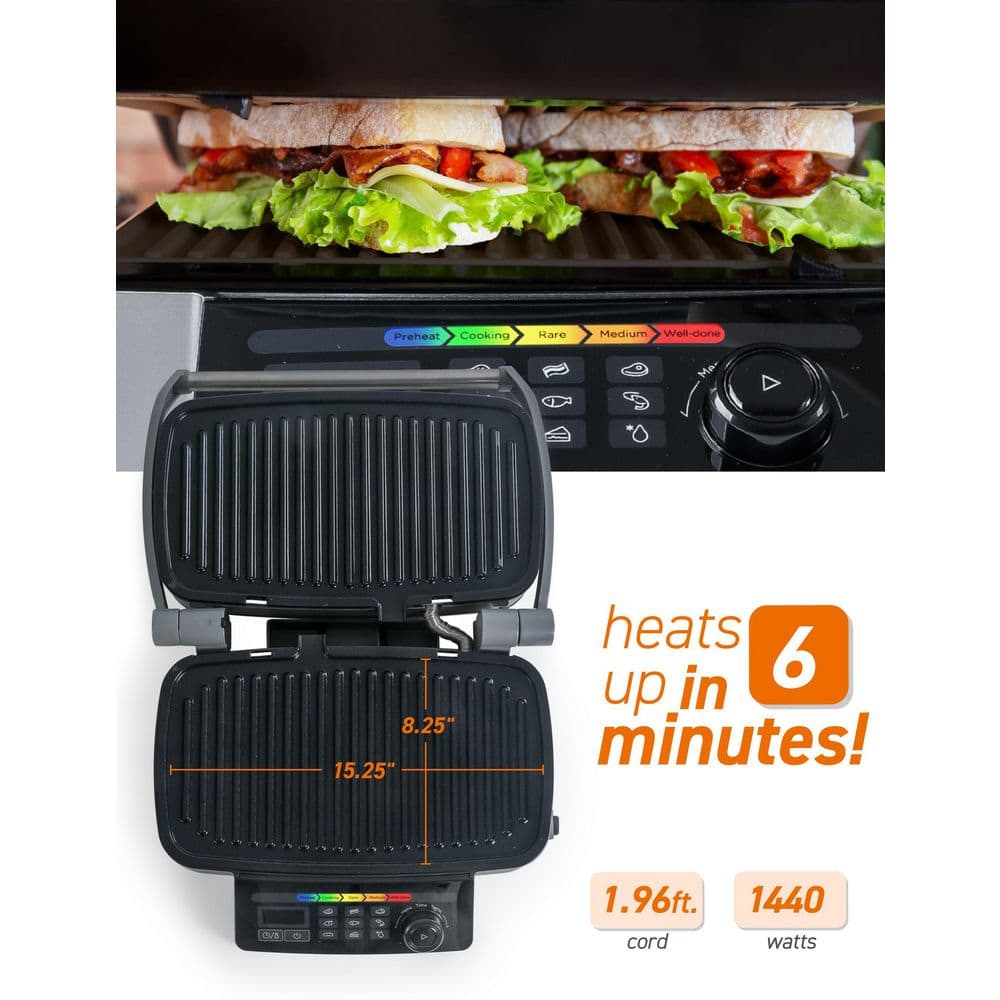 Commercial CHEF 126 sq. in. Black 9-in-1 Contact Grill CHIG14MB