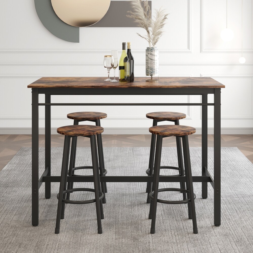 5 Piece Kitchen Counter Height Table Set  Bar Table with 4 Stools