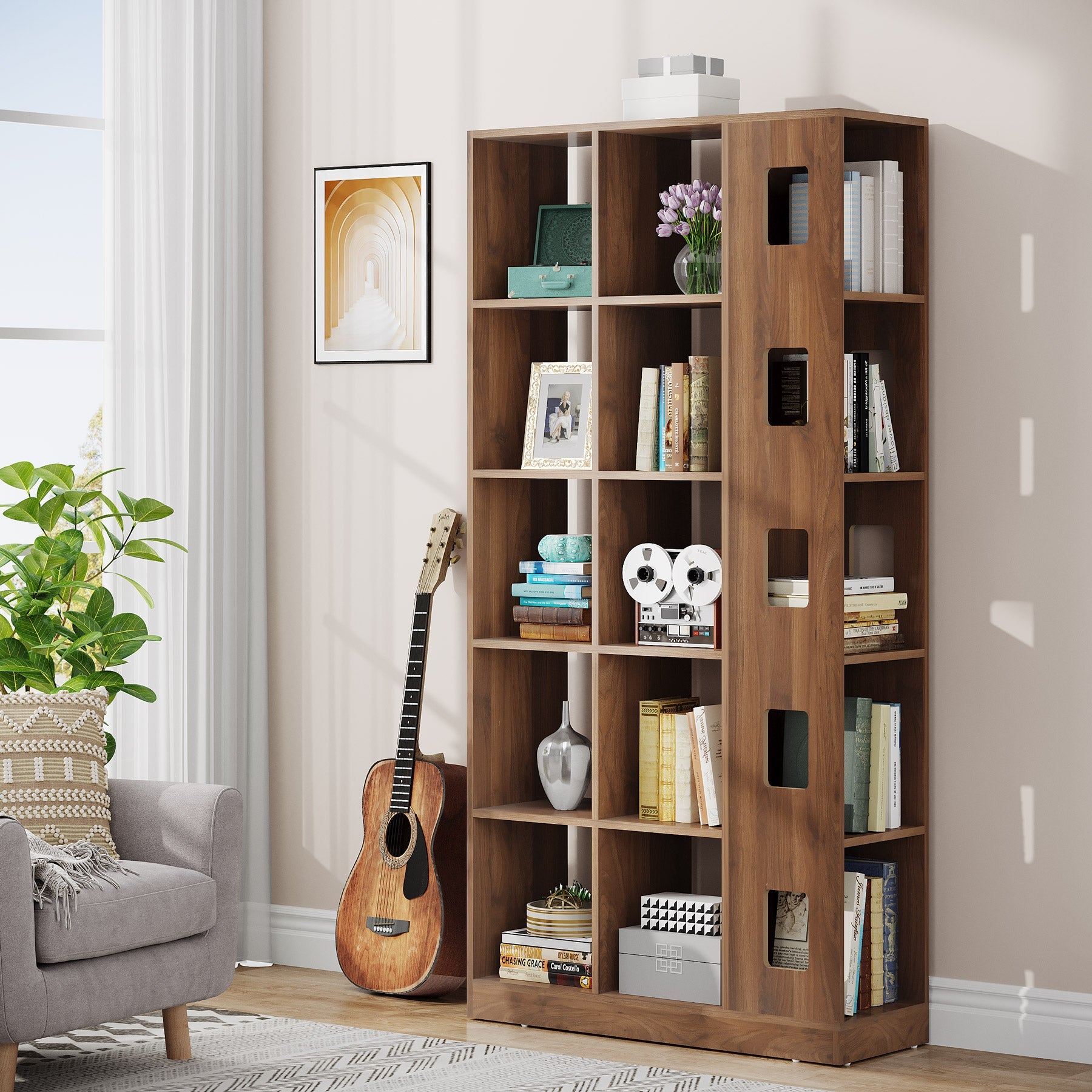 5-Tier Bookshelf, Freestanding Wood Storage Organizer Display Shelf