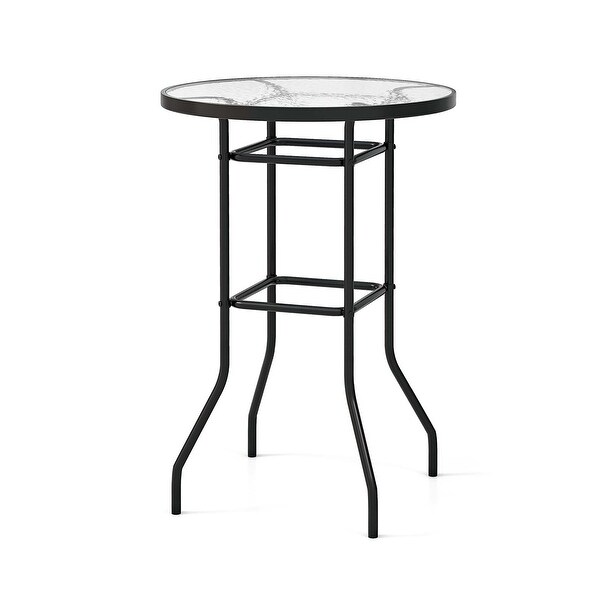 Costway 38'' Patio Round Counter Height Bar Table withTempered Glass