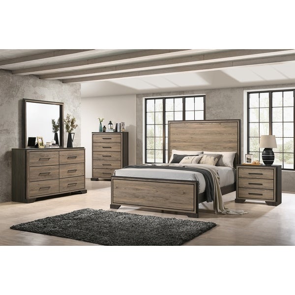 Lassen Brown and Light Taupe 5-piece Panel Bedroom Set - - 37068013