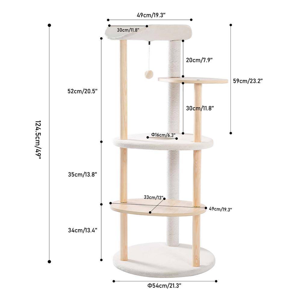 Foobrues Wooden Multi-level Cat Tower Curious Hole with Scratching Posts PSL-23170499