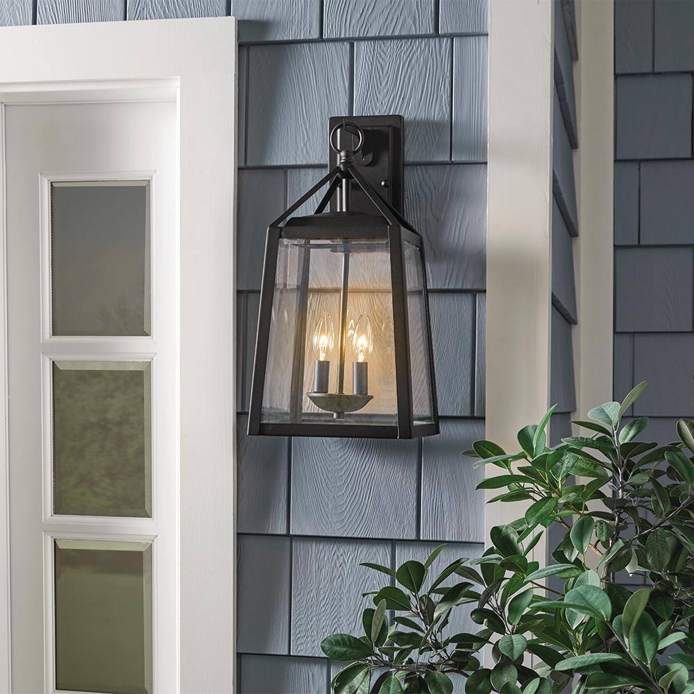 Home Decorators Collection Blakeley Transitional 2-Light Black Outdoor Wall Light Fixture with Clear Beveled Glass 19905