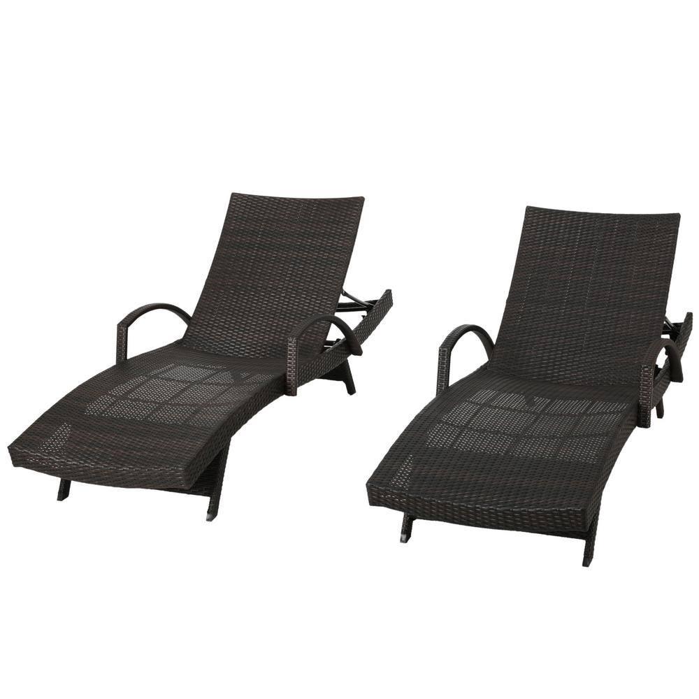 Noble House Salem MultiBrown 2Piece Faux Rattan Outdoor Chaise Lounge